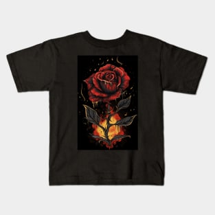 Gothic Rose and Flames Kids T-Shirt